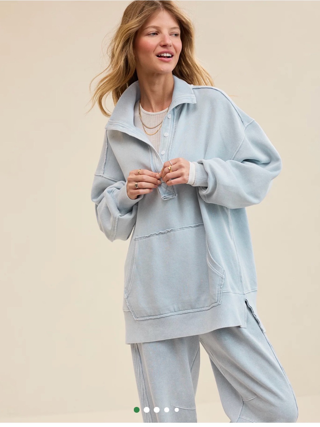 American Eagle Outfitters Light Blue Henley Pullover Hoodie
